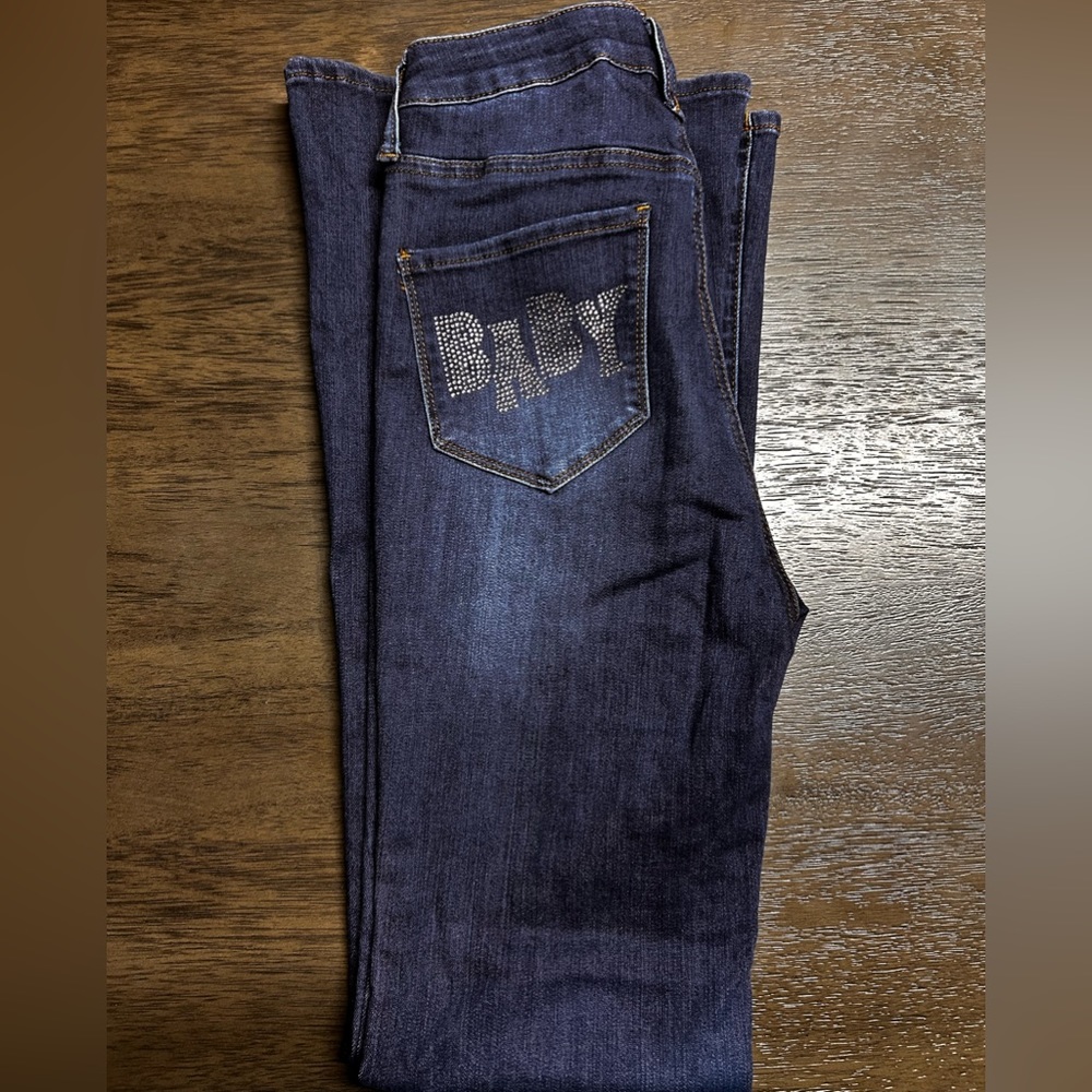 Flare blue jeans,babygirl rhinestone back pockets